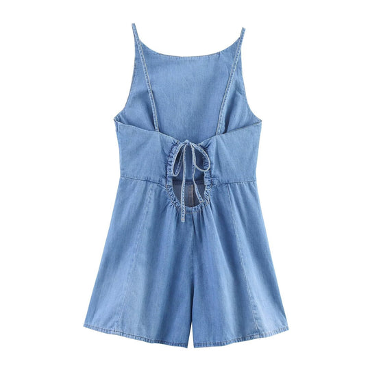 Damen Denim Jumpsuit mit schmalem Schnitt und verstellbaren Trägern EB