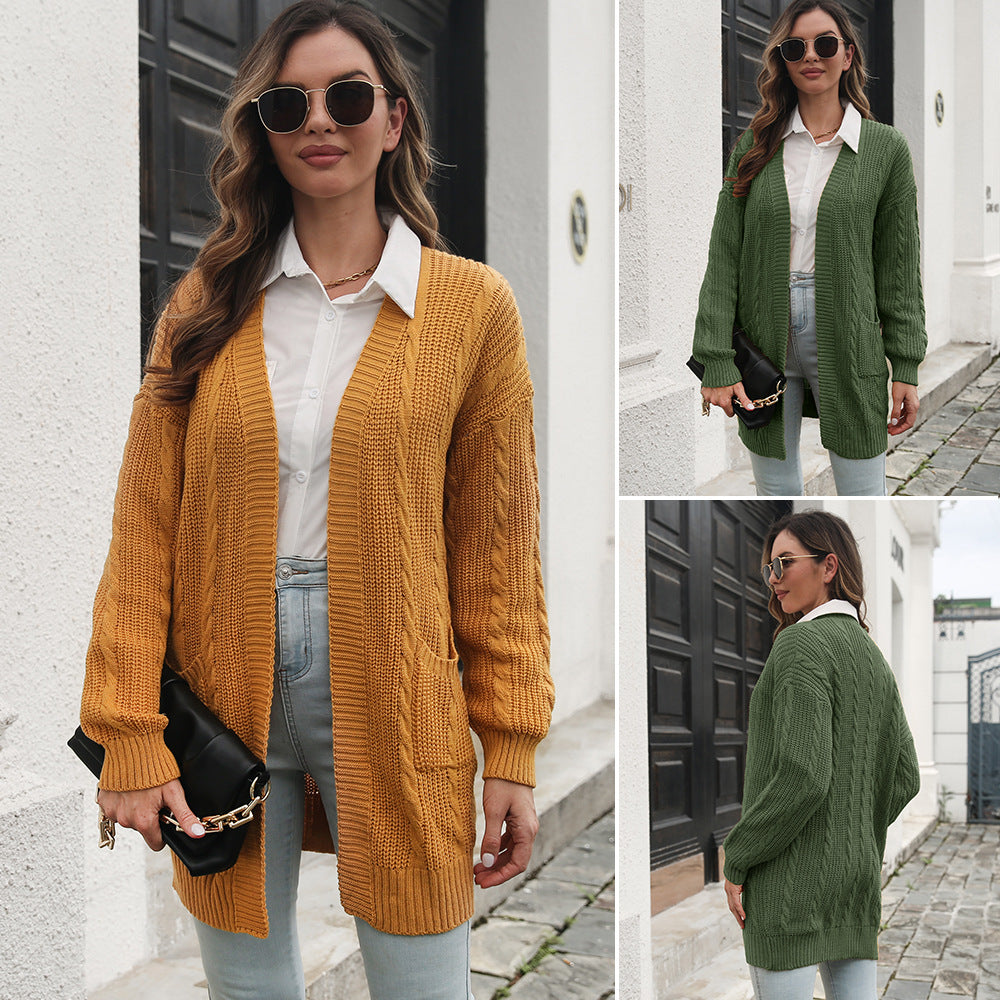 Damen Großer Strickcardigan mit Zopfmuster EB