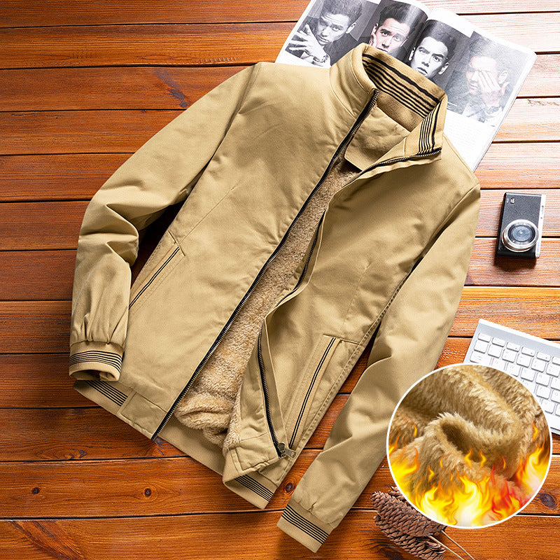 Herren nan thermisch gefütterte Freizeit-Bomberjacke mit Teddyfutter, Reißverschluss-Taschen und Stehkragen EB