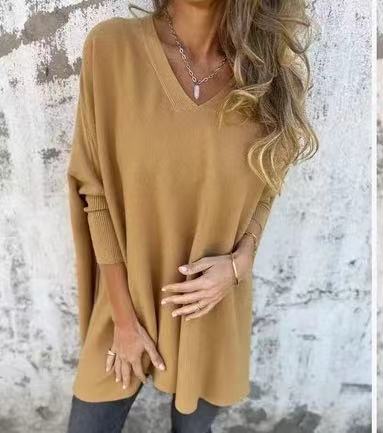 Damen V-Ausschnitt Oversized Pullover EB