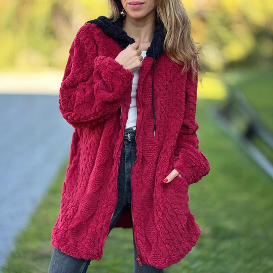 Damen kuschelige Fleecejacke mit Kapuze EB