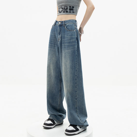Damen Weite High-Waist Jeans mit lässigem Schnitt und ausgefranstem Saum EB