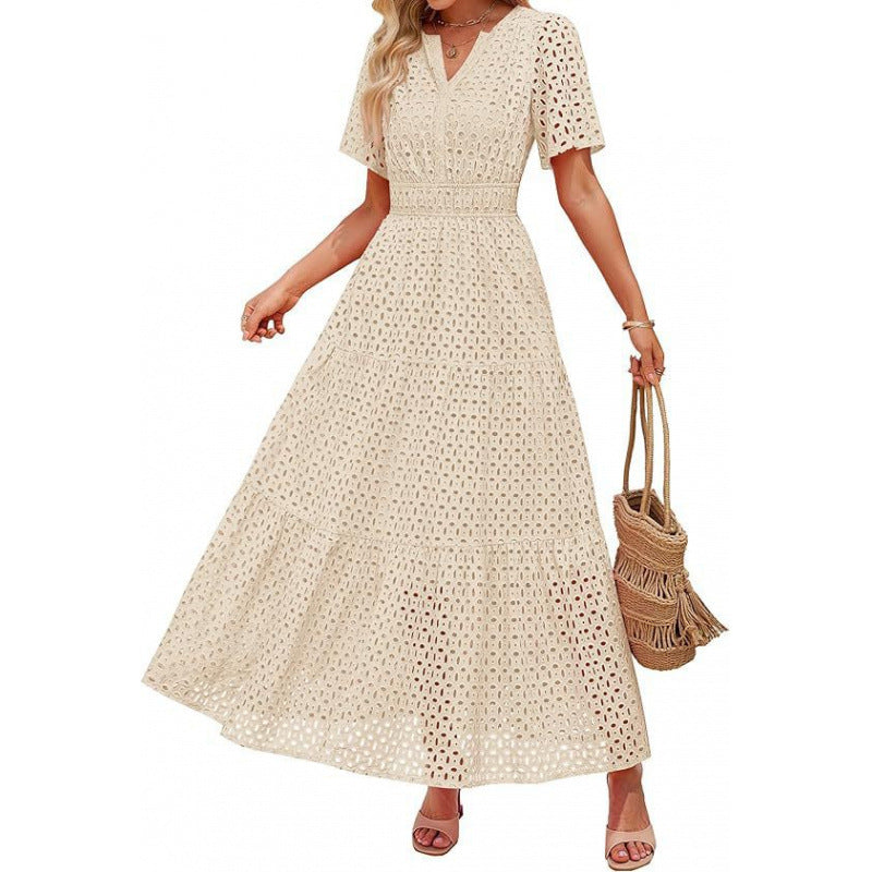 Damen Maxikleid mit gehäkeltem Muster EB