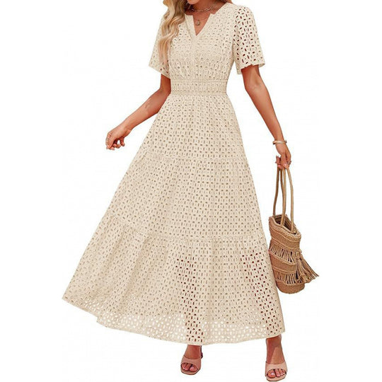Damen Maxikleid mit gehäkeltem Muster EB