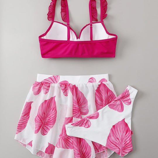 Damen Bikini-Set mit Rüschendetails und fließendem Rock EB