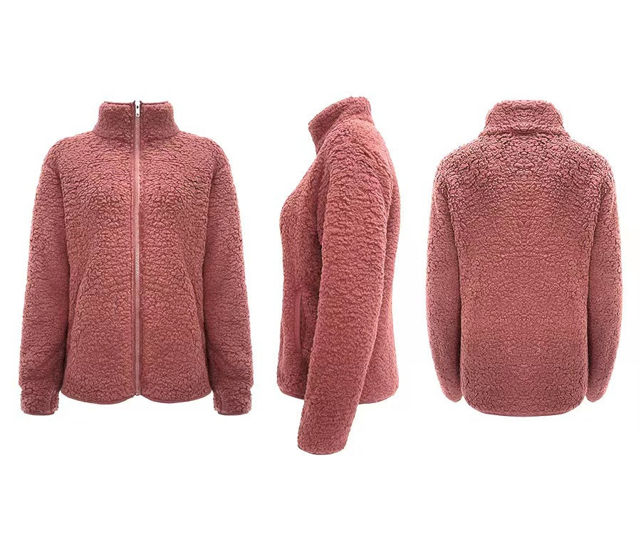 Damen Fleecejacke mit hohem Kragen und seitlichen Reißverschlusstaschen EB