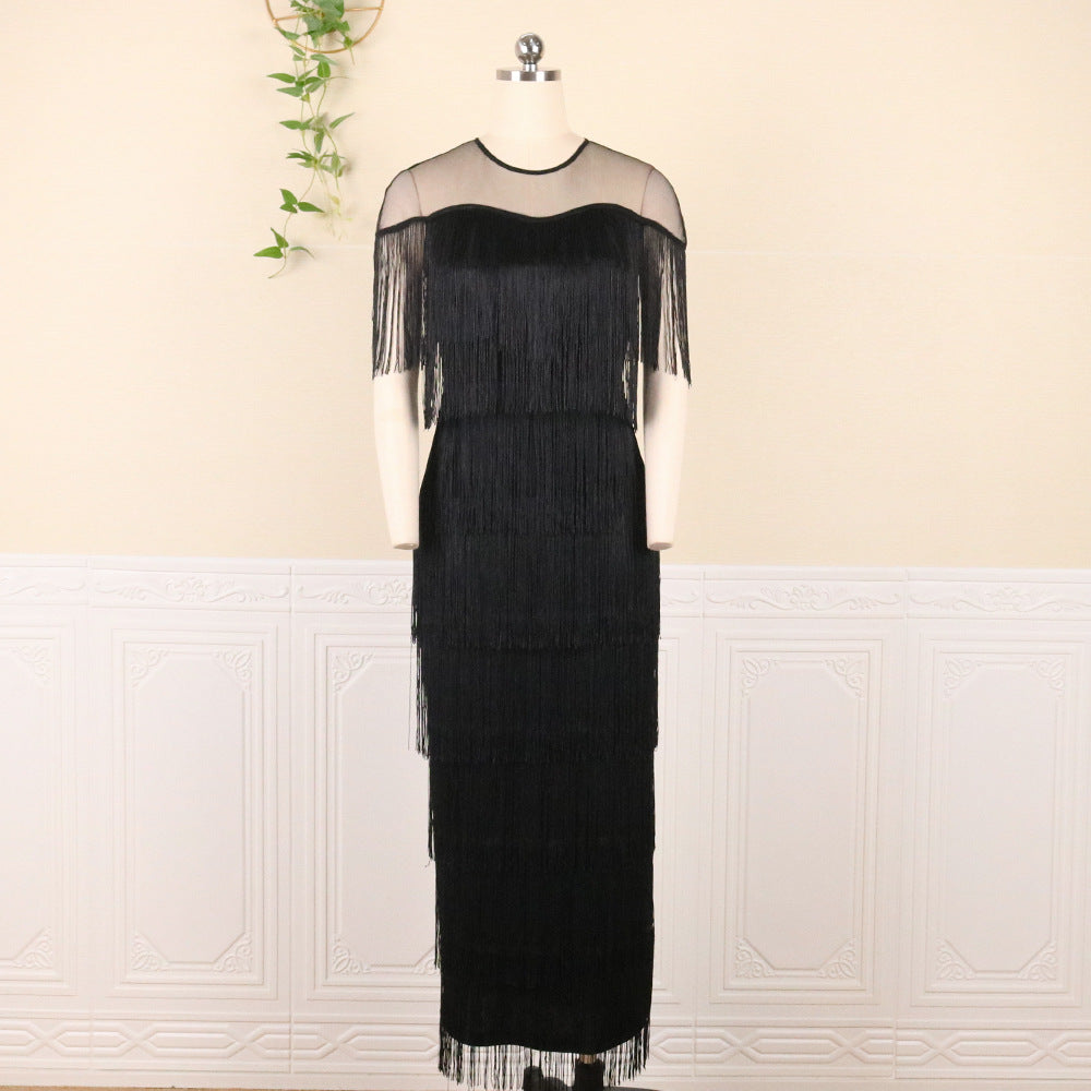 Damen Wickelkleid mit fransierendem Design und seitlichem Schlitz EB