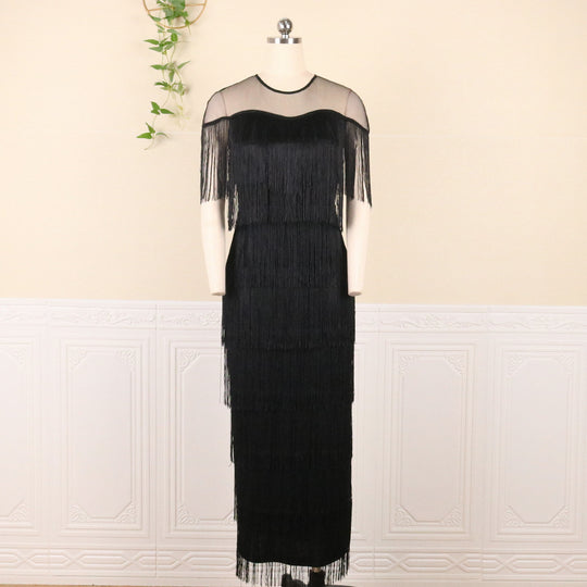 Damen Wickelkleid mit fransierendem Design und seitlichem Schlitz EB