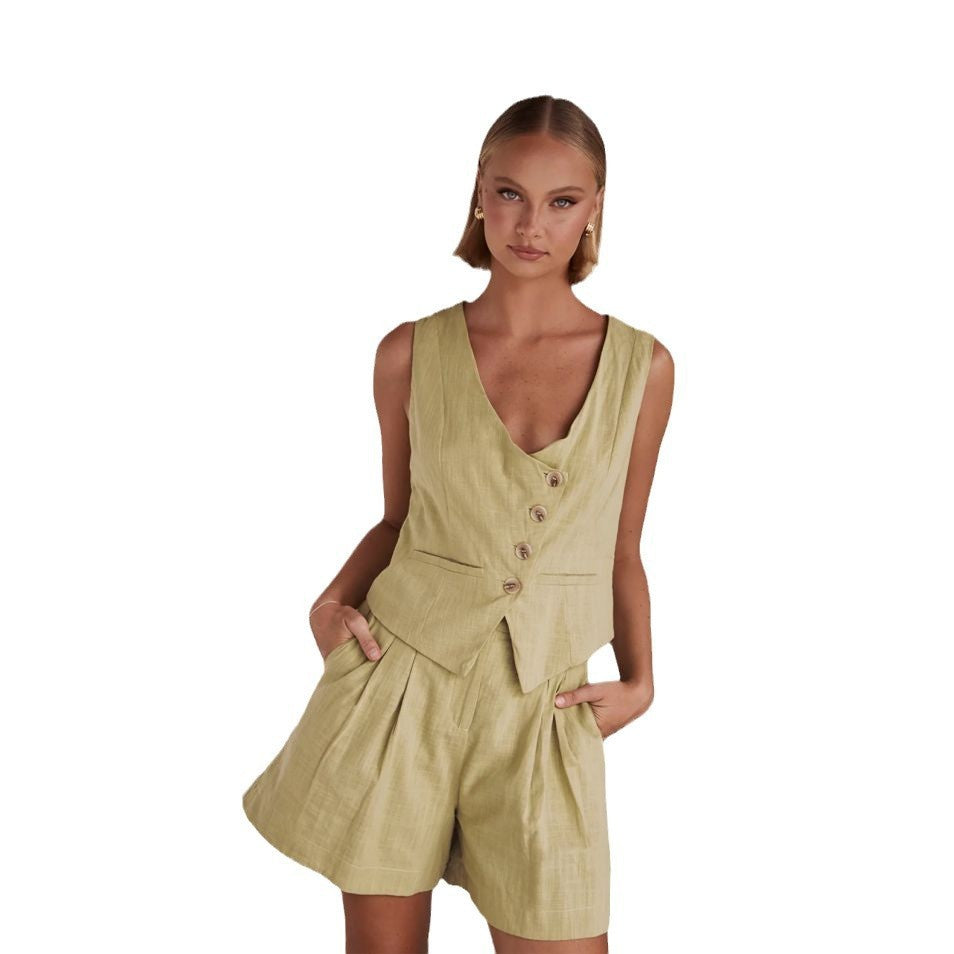 Damen Lässiger Zweiteiler mit Kurzarm-Bluse und Shorts EB