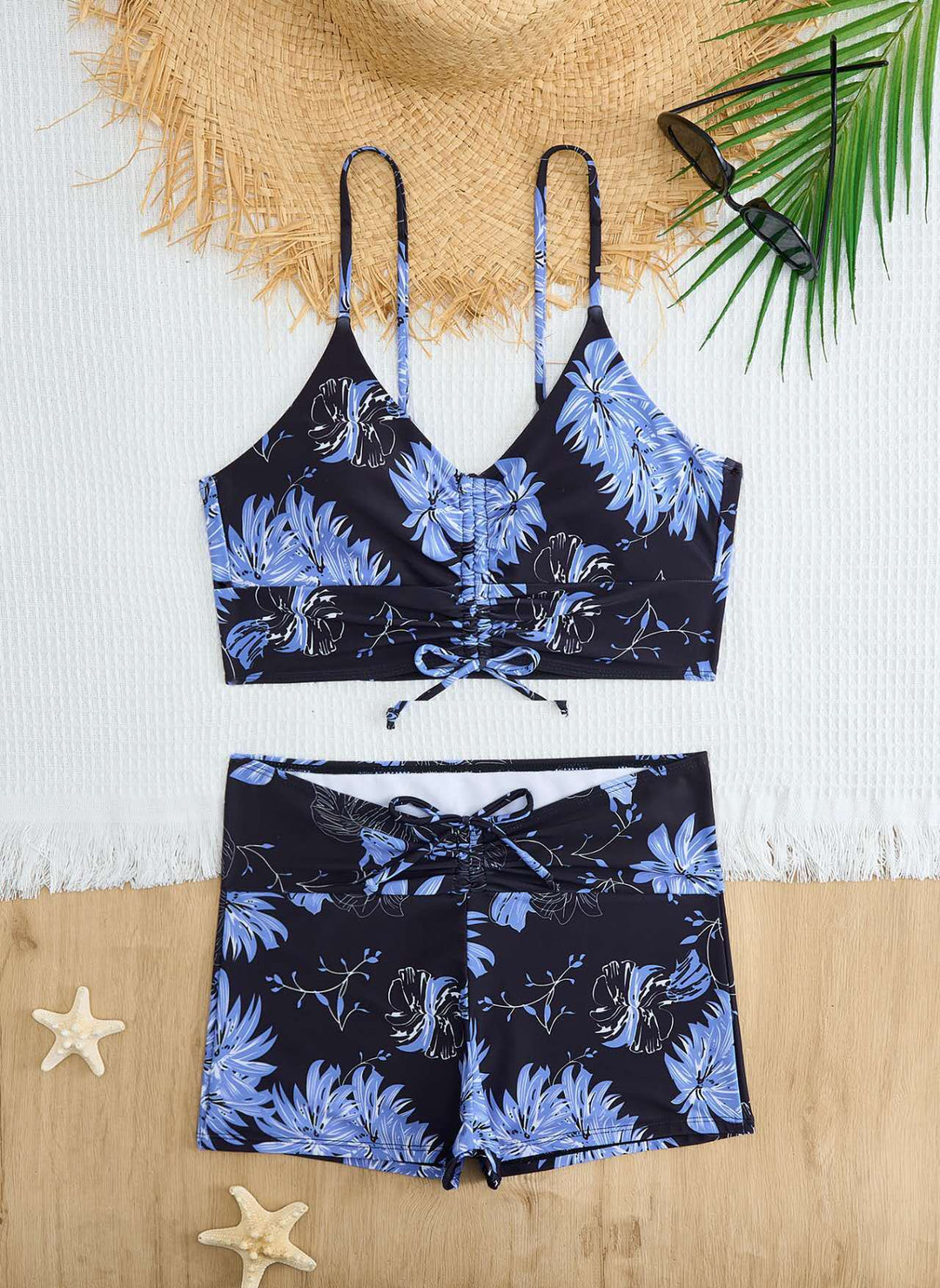 Damen Bikini mit floralem Rüschendesign und verstellbaren Trägern EB