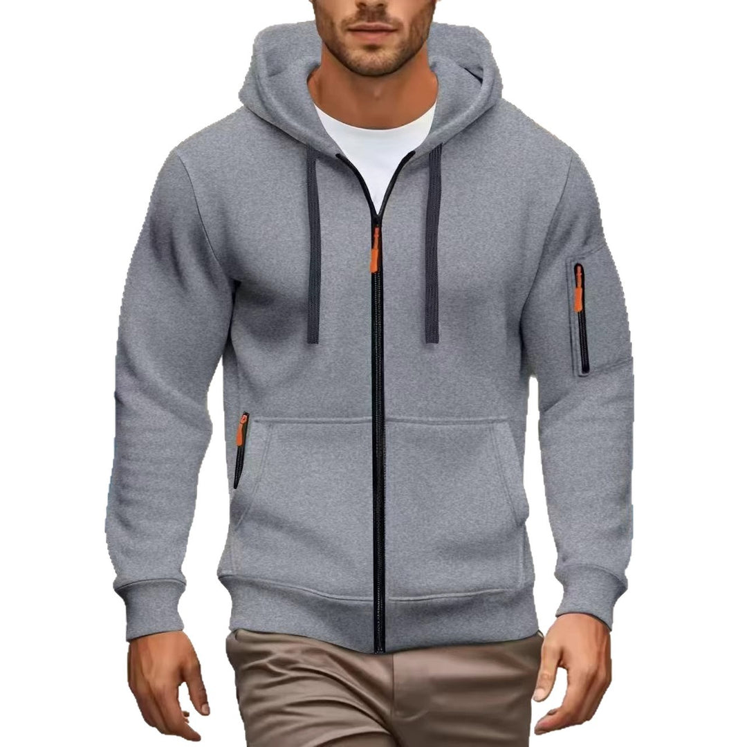 Herren nan funktionale Kapuzenjacke mit durchgehendem Reißverschluss, Ärmeltasche und elastischen Bündchen EB