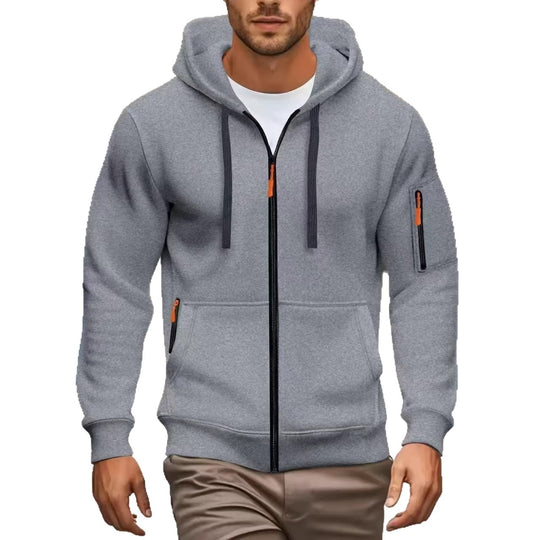 Herren nan funktionale Kapuzenjacke mit durchgehendem Reißverschluss, Ärmeltasche und elastischen Bündchen EB