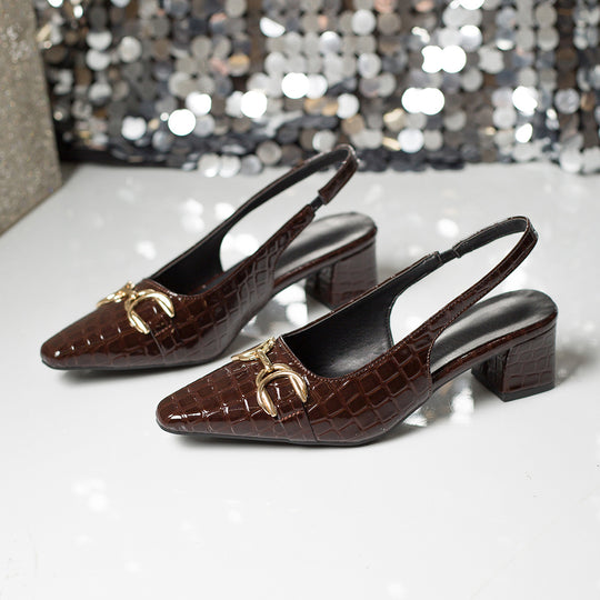 Damen Slingback-Pantoletten mit eleganter Krokoprägung und goldener Schnalle EB