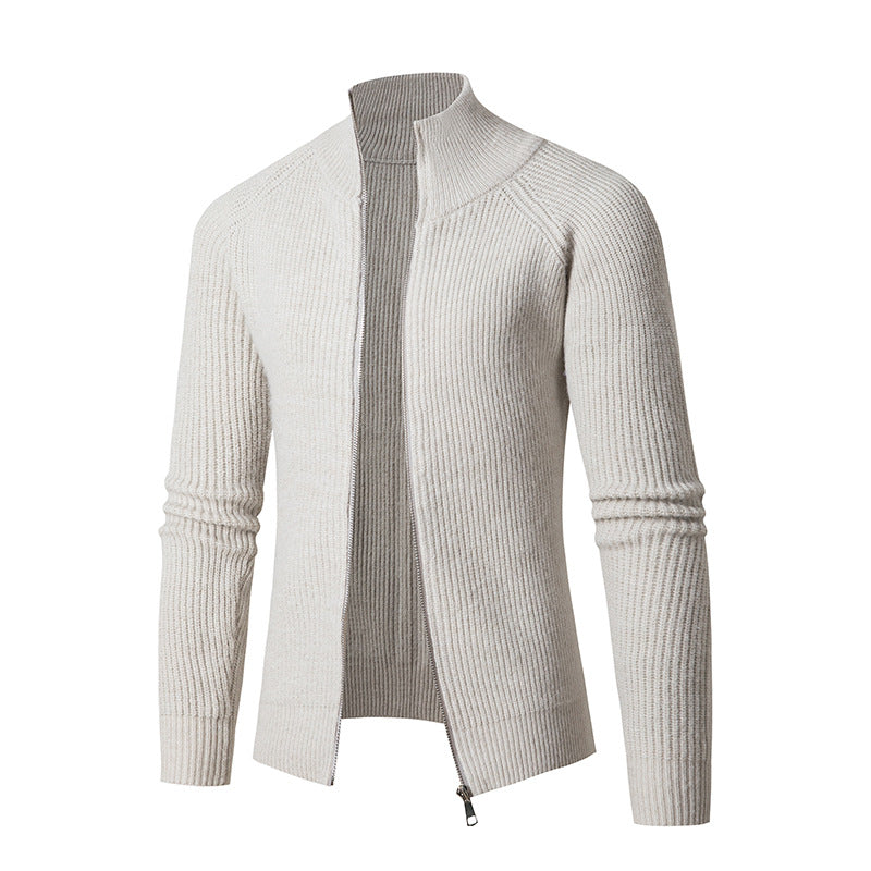Herren nan schlanker Zip-Cardigan aus Merino-Mix mit Rippstruktur und Raglanärmeln EB