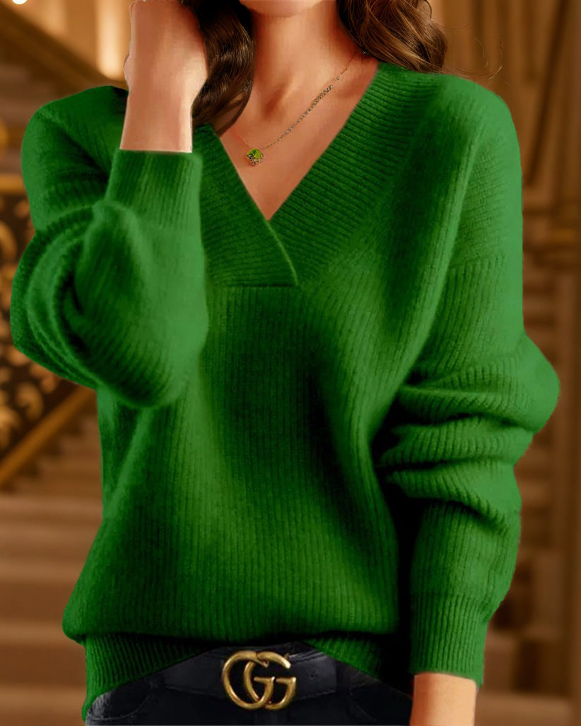Damen nan kuscheliger V-Ausschnitt Pullover aus feinem Strick EB