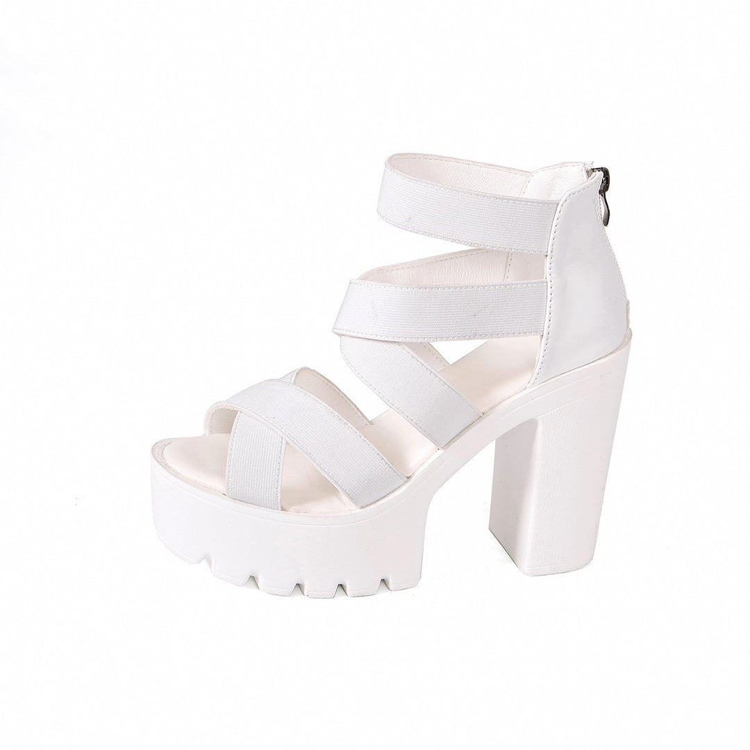 Damen Plateau-Sandalen mit modischem Riemendesign und stabilem Blockabsatz EB