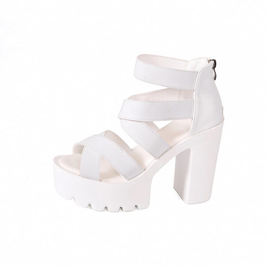 Damen Plateau-Sandalen mit modischem Riemendesign und stabilem Blockabsatz EB
