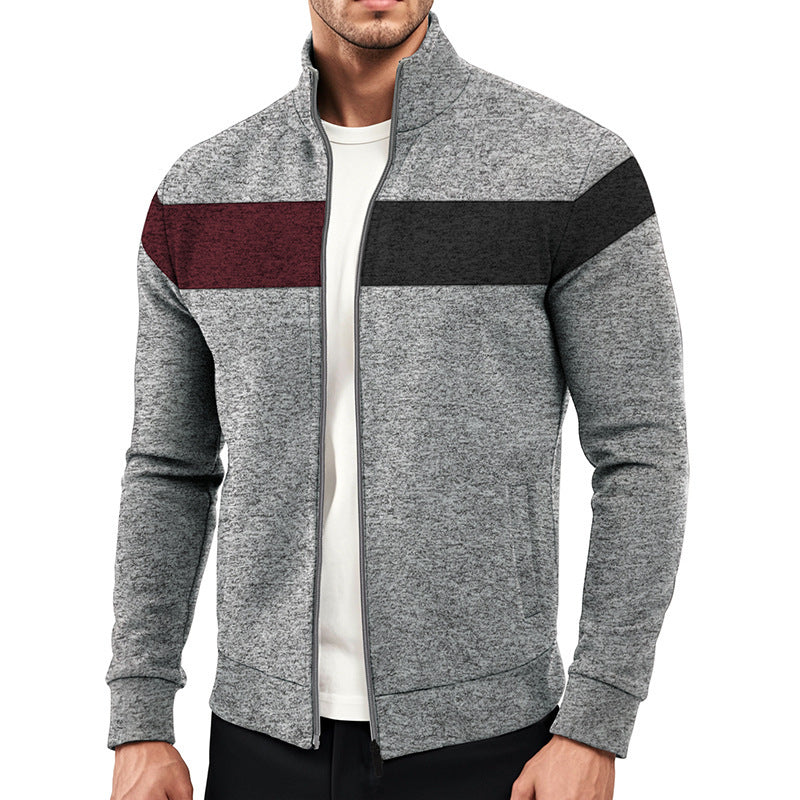 Herren sportlicher Stehkragenpullover mit kontrastierenden Farbbereichen und hochwertiger Baumwolle EB