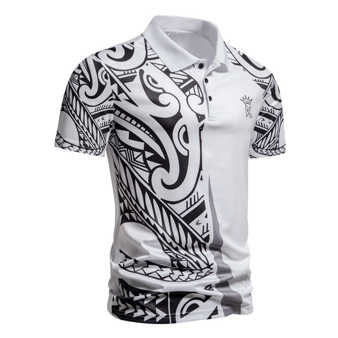 Herren Poloshirt mit modernem tribal Design und atmungsaktiver Funktionalität EB