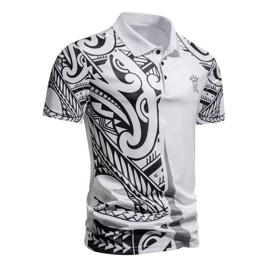 Herren Poloshirt mit modernem tribal Design und atmungsaktiver Funktionalität EB