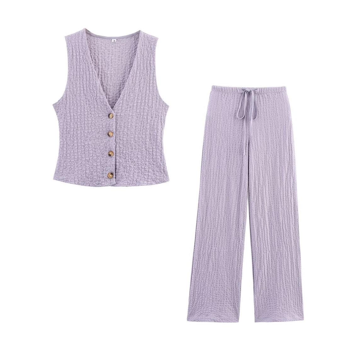 Damen nan leichte Crinkle-Loungebuxe mit weitem Bein und Tunnelzug EB
