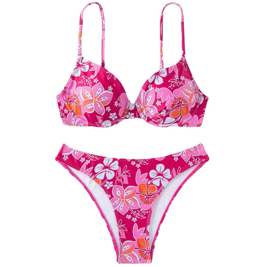 Damen gepolsterter Triangel-Bikini mit floralem Design und verstellbaren Trägern EB