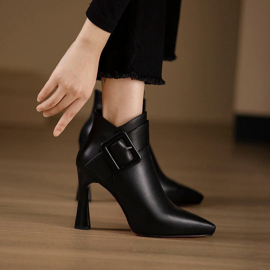 Damen elegante Ankle Boots mit modischer Schnalle und stilvollem Absatz EB