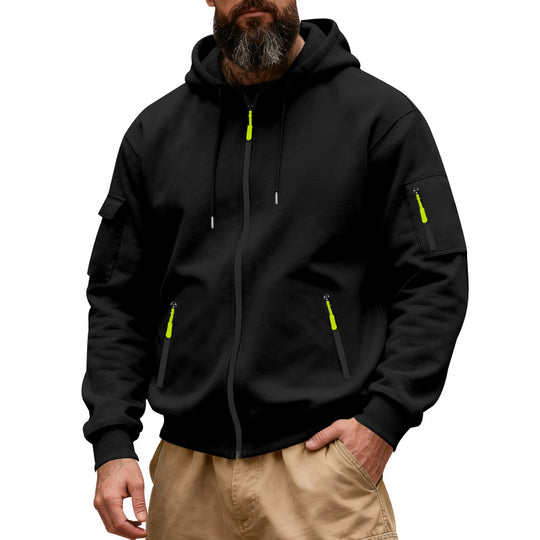 Herren nan funktionale Kapuzen-Sweatjacke mit durchgehendem Reißverschluss und Armtasche EB