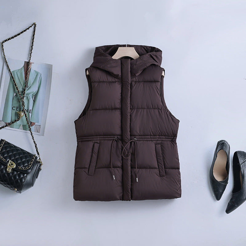 Damen nan gesteppte Kapuzenweste mit verstellbarem Taillenzug und winddichter Thermofütterung EB