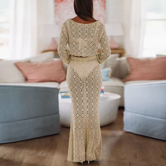 Damen Elegantes Maxikleid mit raffinierter Spitzenstruktur R&B
