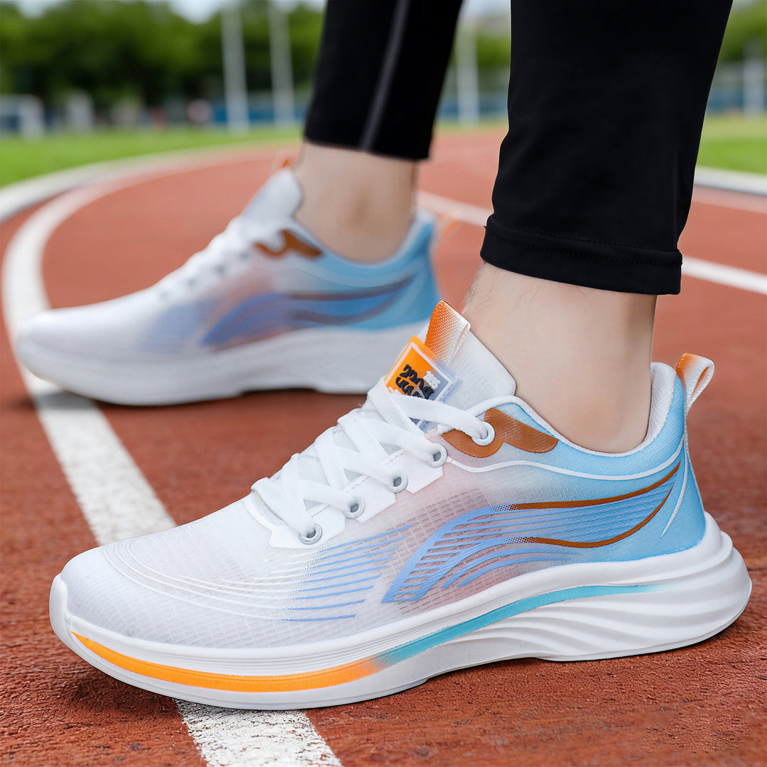 Unisex nan leichtgewichtiger Komfort-Running-Sneaker mit nahtlosem Mesh-Obermaterial, gepolstertem Fersenkragen und stoßabsorbierender Wellen-EVA-Sohle EB