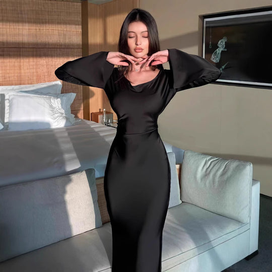 Damen Elegantes Maxikleid mit großzügigen Volantärmeln und tailliertem Schnitt EB