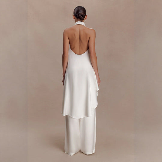 Damen elegantes satinierter Einteiler mit asymmetrischem Schnitt EB