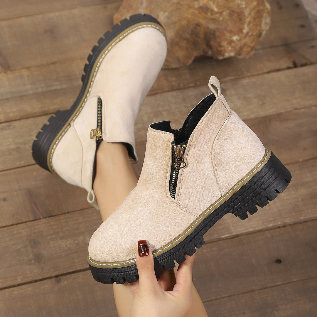 Damen modische Ankle-Stiefeletten mit seitlichem Reißverschluss und rutschfester Sohle EB
