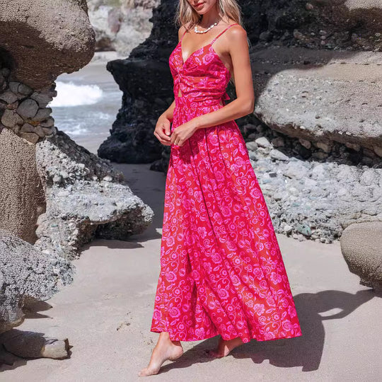 Damen Maxikleid mit raffiniertem Knotendesign und floralem Muster EB