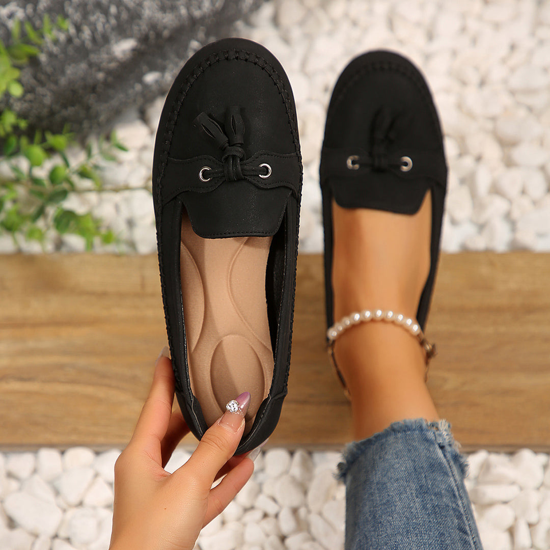 Damen  klassische Mokassin-Loafer mit Quasten, Handnahtdetail und profilierter Gummisohle EB