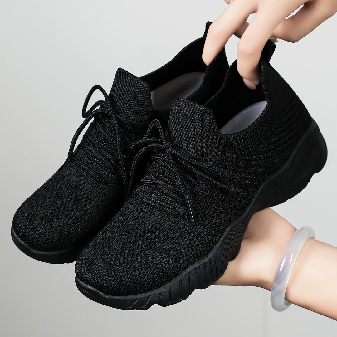 Damen atmungsaktive und flexible Fitness-Sneaker mit elastischer Schnürung EB