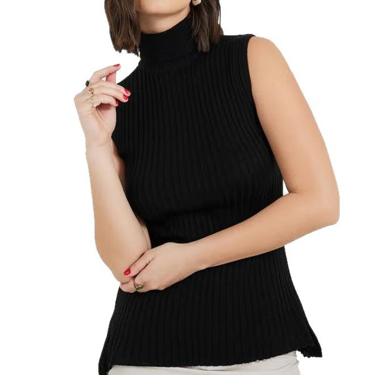 Damen Rollkragenpullover ohne Ärmel mit senkrechtem Rippenmuster EB