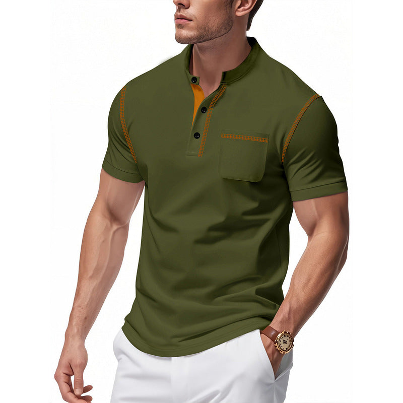 Herren Polo-Shirt mit modischem Henley-Kragen und praktischer Brusttasche EB