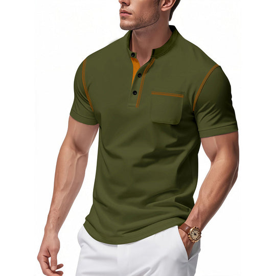 Herren Polo-Shirt mit modischem Henley-Kragen und praktischer Brusttasche EB