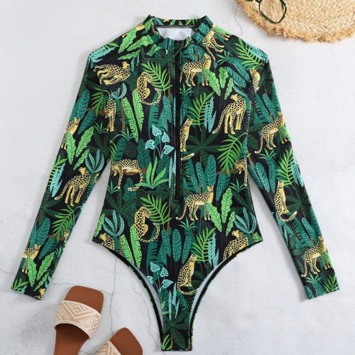 Damen Langarm-Schwimmanzug mit modischem Tiermotiv EB