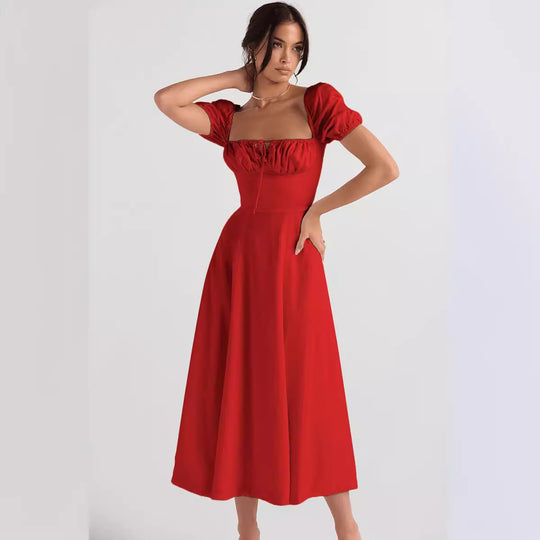 Damen Midi-Kleid mit gerafftem Oberkörper und ausgestelltem Rock EB