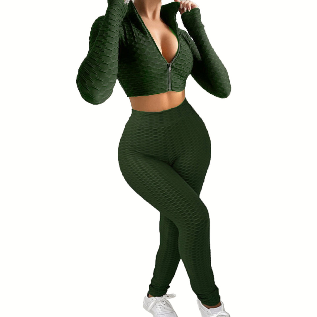 Damen Sportliches Zwei-Teiliges Set mit hochgeschlossenem Reißverschluss und strukturierter Oberfläche EB