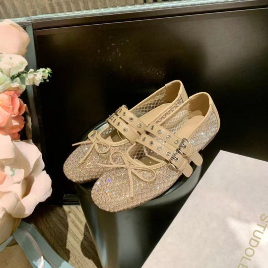 Damen Ballerinas mit doppeltem Riemen und funkelnder Optik EB