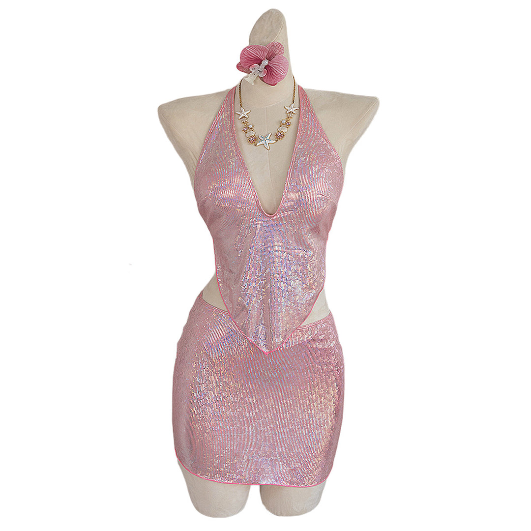 Damen Knapp geschnittenes Strandkleid mit Glitzereffekt EB