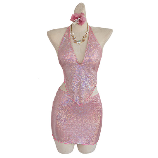 Damen Knapp geschnittenes Strandkleid mit Glitzereffekt EB