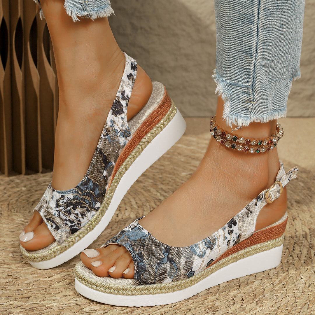 Damen Keilabsatzsandalen mit floralem Design EB