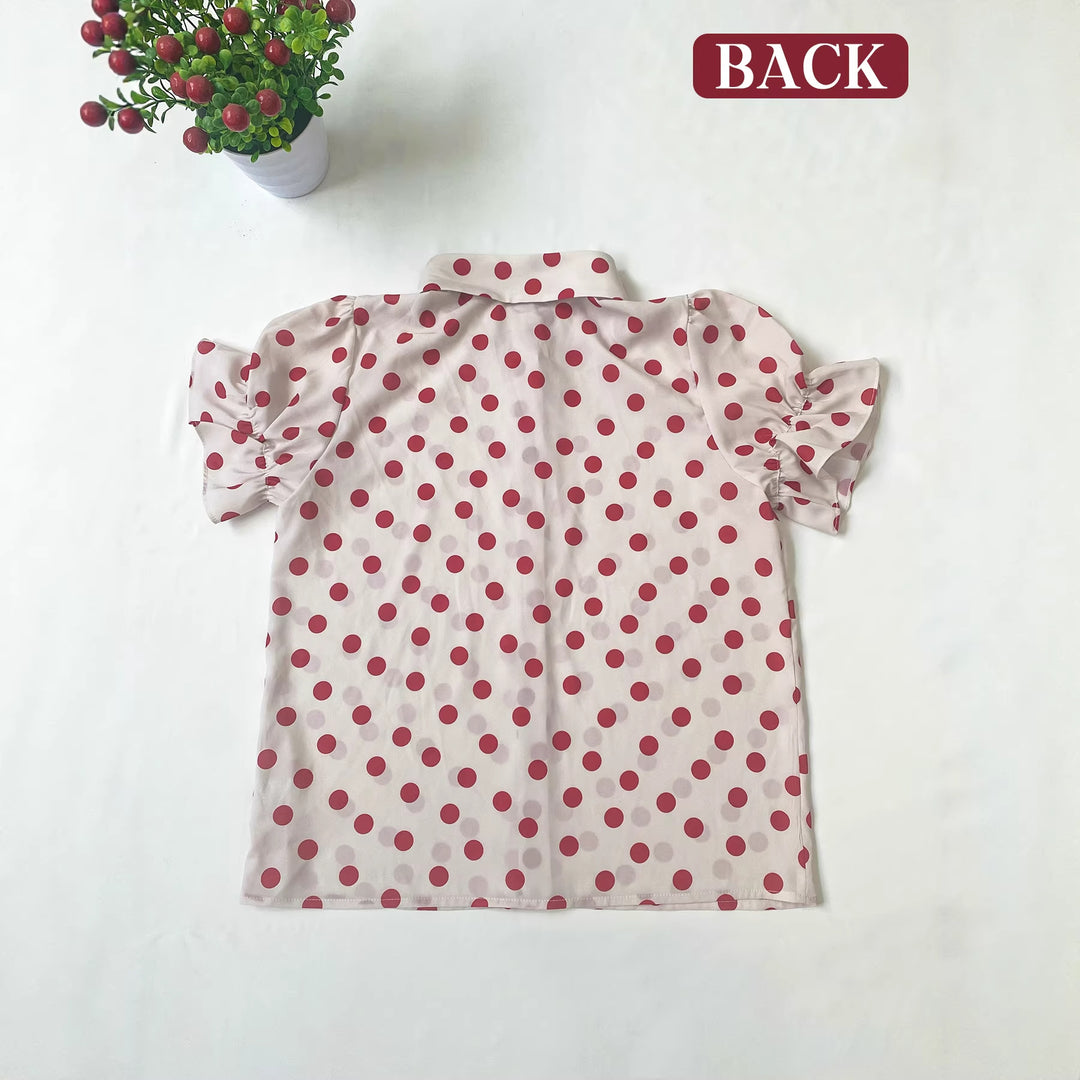 Damen Luftige Bluse mit Rüschenärmeln und Punkte-Design EB