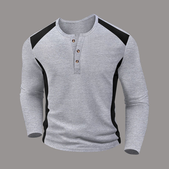 Herren Langarm-Henley-Shirt aus atmungsaktivem Material mit Kontrastdetails EB