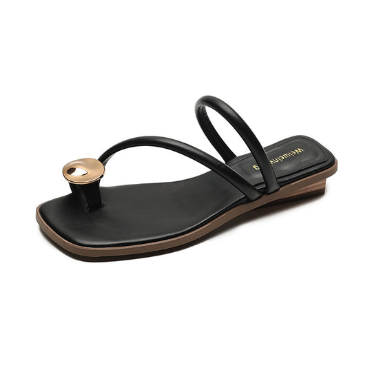 Damen elegante Zehentrenner-Sandalen mit modischem Riemendesign und Glanzakzent EB